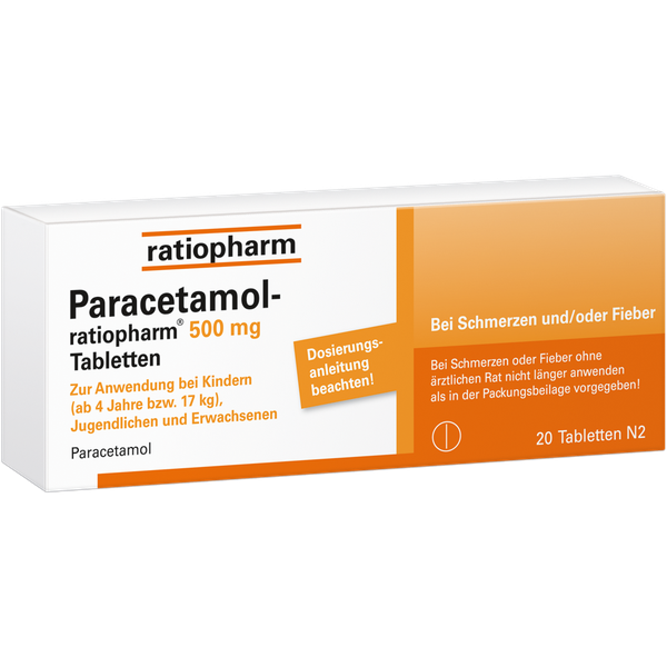 Paracetamol - ratiopharm 500, 20 Tabletten